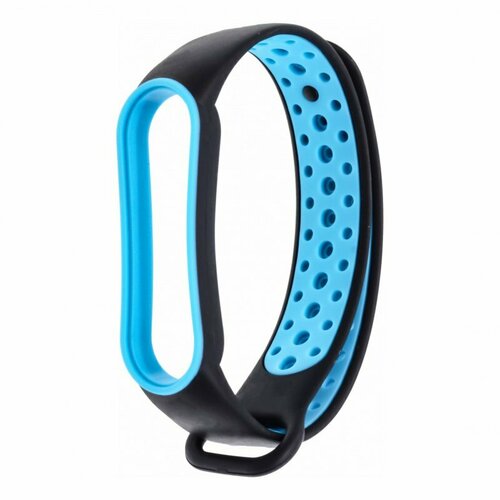 Ремешок для Xiaomi Mi Band 5 / Mi Band 6 / Mi Band 7 Sport (с отверстиями) (тип 1) черный с голубым