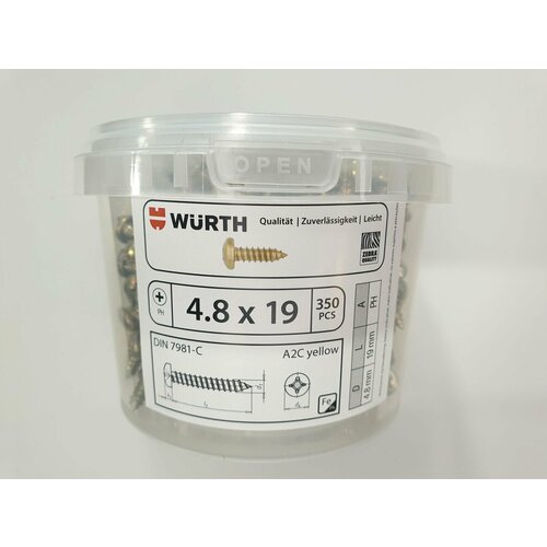 Саморез по металлу DIN 7981-C 4.8x19 A2C Yellow (350 pcs) WURTH, Германия