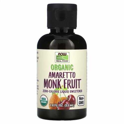 Now Foods, Organic Amaretto Monk Fruit, низкокалорийный жидкий подсластитель, 53 мл (1,8 жидк. Унции)