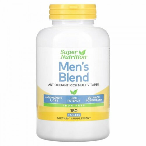 Super Nutrition, Men&#x27; s Blend, Antioxidant-Rich Multivitamin Plus Whole Food Power Blend, Iron Free, 180 Tablets
