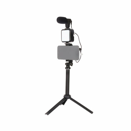 Монопод-трипод с лампой и микрофоном для блогеров KIT-06LM (черный) монопод с кольцевой лампой и подсветкой