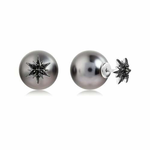 кольцо с жемчугом и шпинелью из серебра Серьги пусеты VALTERA, серебро, 925 проба, шпинель синтетическая, серый