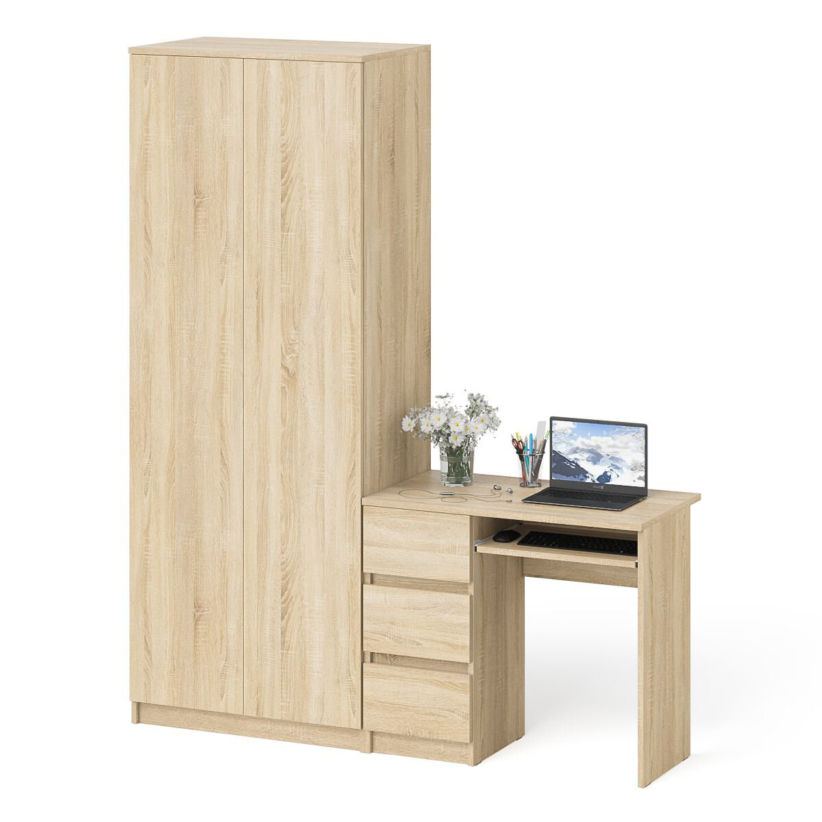 Шкаф две двери СВК Мори МШ800.1 и компьютерный стол ящики слева цвет дуб сонома 1704х504х2096 см.