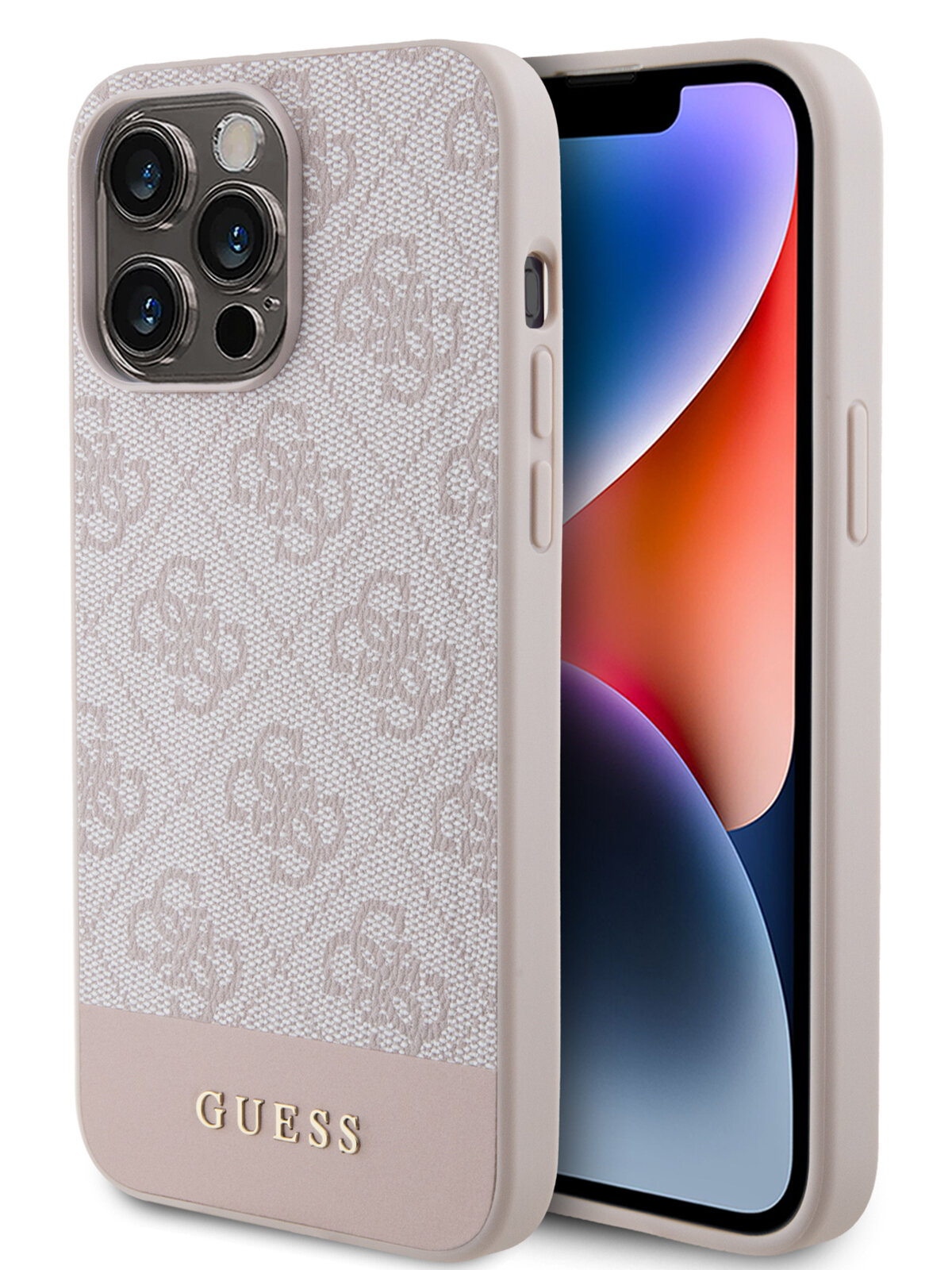 Guess для iPhone 15 Pro Max чехол PU 4G Bottom stripe Metal logo Hard Pink — фото 1