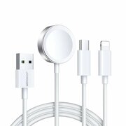 Магнитное зарядное устройство для часов Apple Watch 3в1 Magnetic/USB-C/Lightning в USB-A 1.2м 3.5A белое