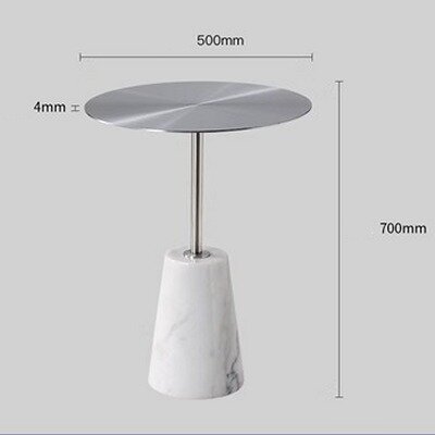 Кофейный столик из нержавеющей стали и белого мрамора конусной формы (столешница из нержавеющей стали серебристого цвета 50*70 см)