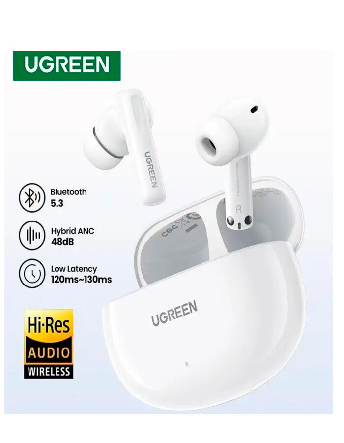 Беспроводные наушники UGREEN WS200 (15158) Earbuds HiTune T6 Active Noise-Cancelling белые