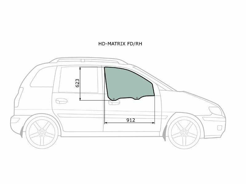 HD-MATRIX FD/RH Стекло боковое опускное (Спереди/ Справа/ Цвет зеленый) Hyundai Lavita 01-07 / Matrix 01-10