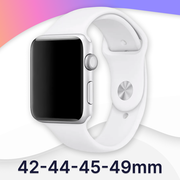 Силиконовый ремешок для Apple Watch 42-44-45-49 mm, Series 1-9, SE, Ultra / Сменный браслет для смарт часов Эпл Вотч 42, 44, 45 и 49 мм / Белый