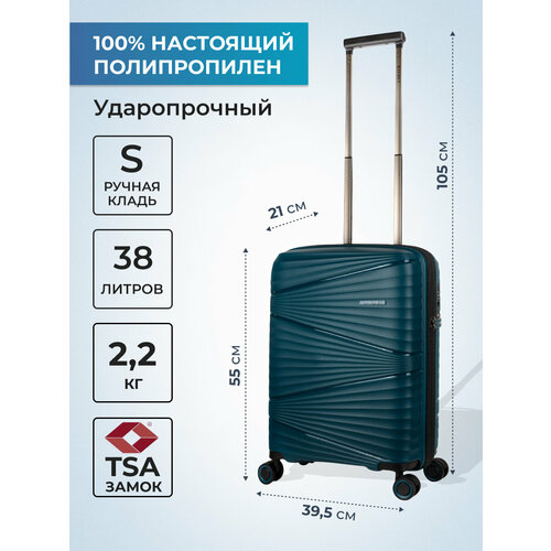 фото Чемодан baudet, 38 л, размер s, синий, зеленый