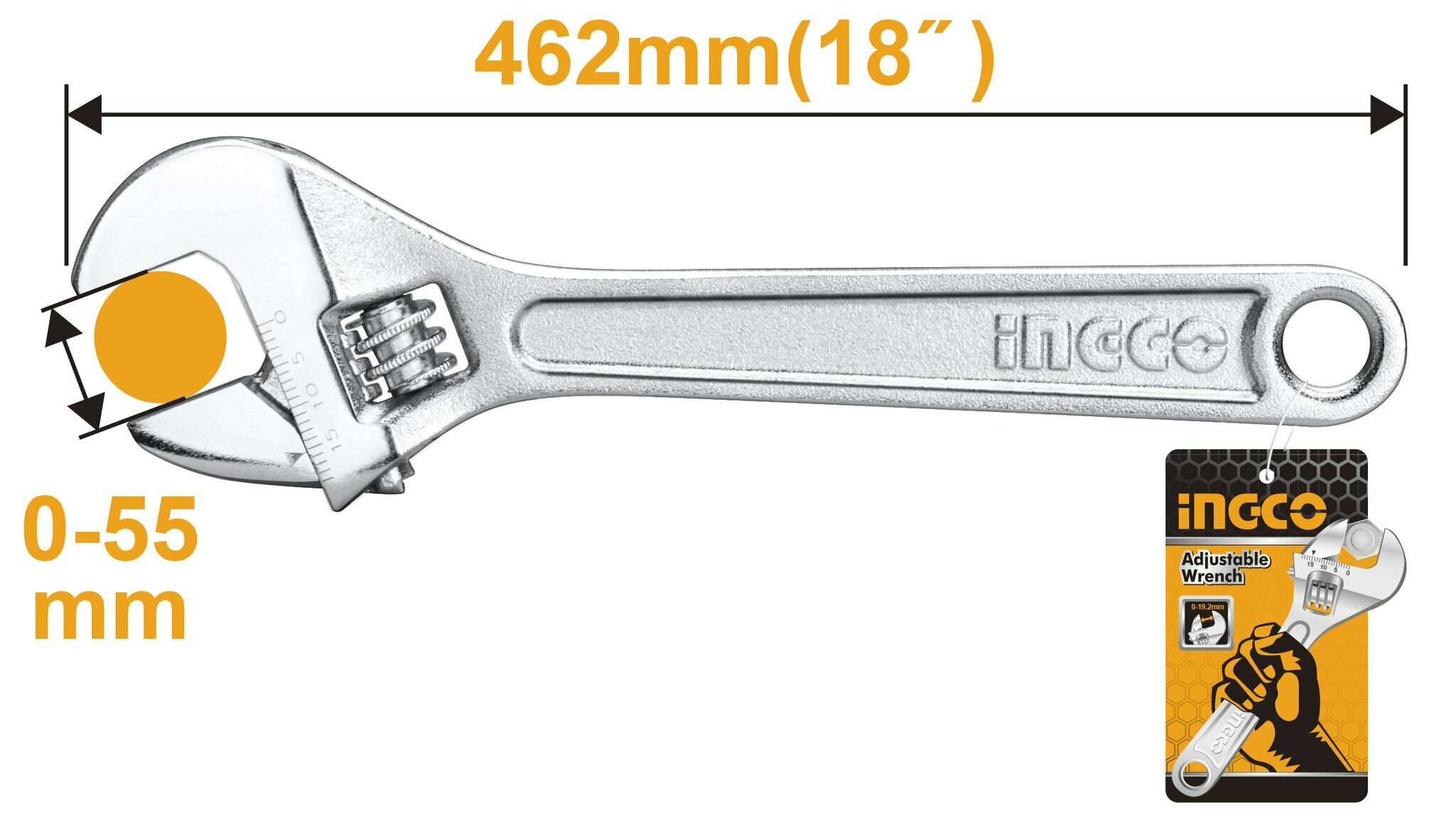 Ключ разводной 450мм INGCO HADW131182
