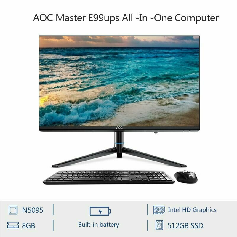 моноблок компьютер AOC 24" (Intel celeron N5095 (2.0 ГГц), DDR4 16 ГБ, 512 ГБ SSD, Windows 11 Pro), черный, русская клавиатура