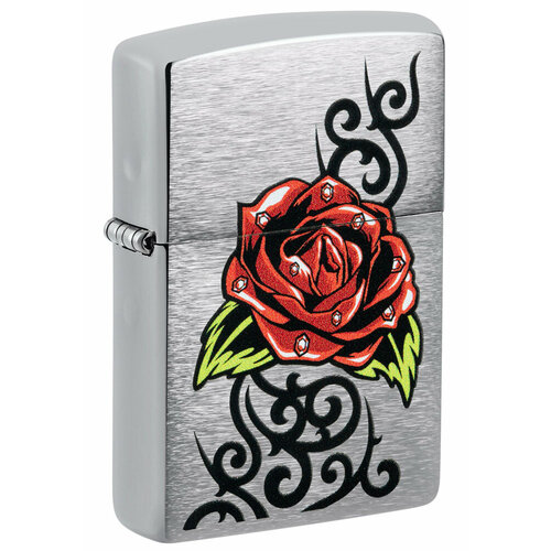 Зажигалка кремниевая с покрытием Brushed Chrome, серебристая, Zippo, 48790