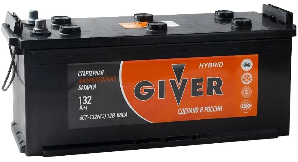 Грузовой аккумулятор Giver HYBRID 132 А.ч Обратная грузовая полярность (+/-)