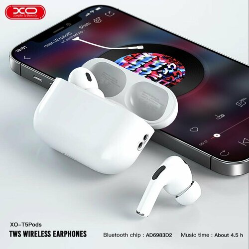 Беспроводные наушники TWS-bluetooth XO T5Pods 5-го поколения, белый беспроводные наушники f9 5 го поколения bluetooth наушники tws наушники для android iphone
