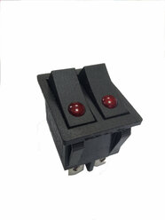 Переключатель QY608 2-х клавишный ON-OFF чёрный с подсветкой 16А, 250V, KN036, KCD3-2201-C