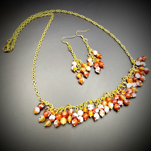 Комплект бижутерии Innuendo: колье, серьги, размер колье/цепочки 30 см, золотой, белый