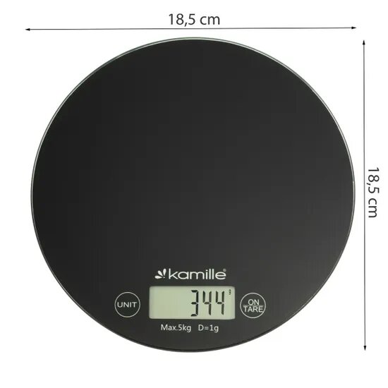 Весы кухонные электронные Kamille 7108, круглые, стеклянные.
