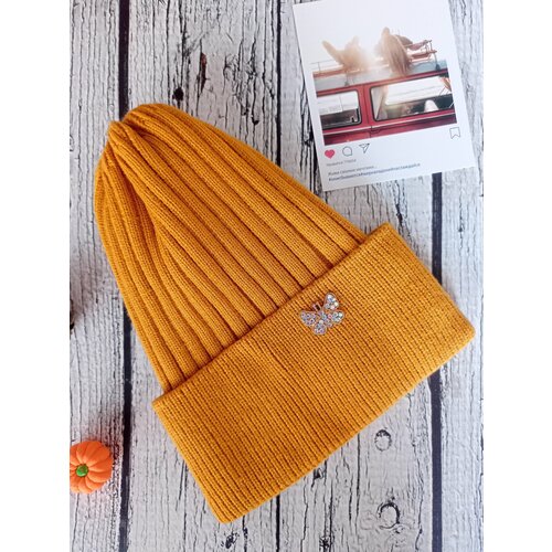 фото Шапка бини зефирная сказка, размер 48/52, горчичный