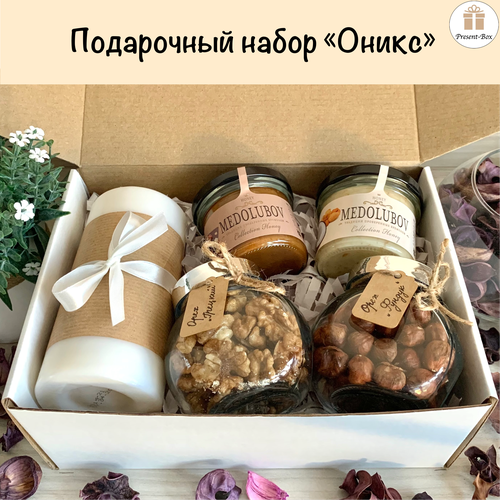 Подарочный набор / Подарок Present-Box Оникс с уникальным оформлением ручной работы крем мёд медолюбов с кокосом и миндалём 20 гр