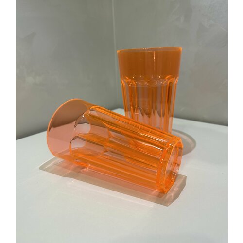 Пластиковый стакан многоразовый набор 6шт, ударопрочный, Оранжевый неон