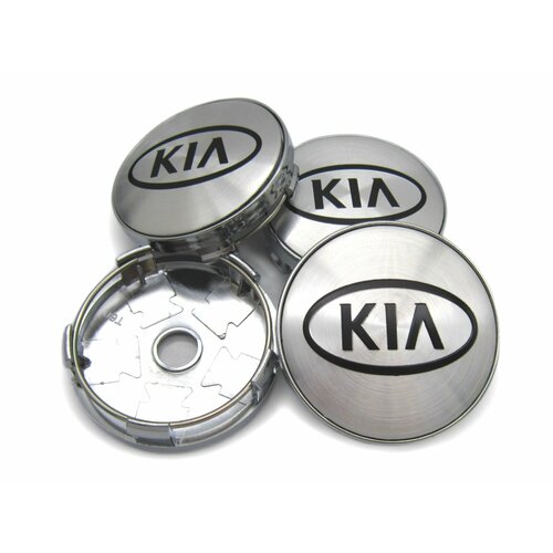 Колпачки заглушки на литые диски Kia chrome black logo 60/56 мм, комплект 4 шт.
