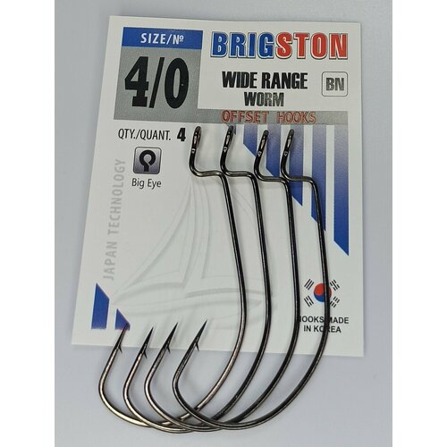 фото Крючки офсетные brigston wide range worm №4/0 / офсетники для силиконовых приманок / большое ушко