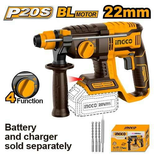 Аккумуляторный перфоратор без АКБ и ЗУ INGCO CRHLI20208 INDUSTRIAL электроинструмент подарок на день рождения мужчине любимому папе дедушке парню 8850₽