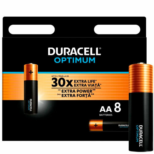 Комплект батареек «Duracell» OPTIMUM LR6 BL8 8 шт. в упаковке батарейки щелочные duracell turbo aa lr06 4 шт черный