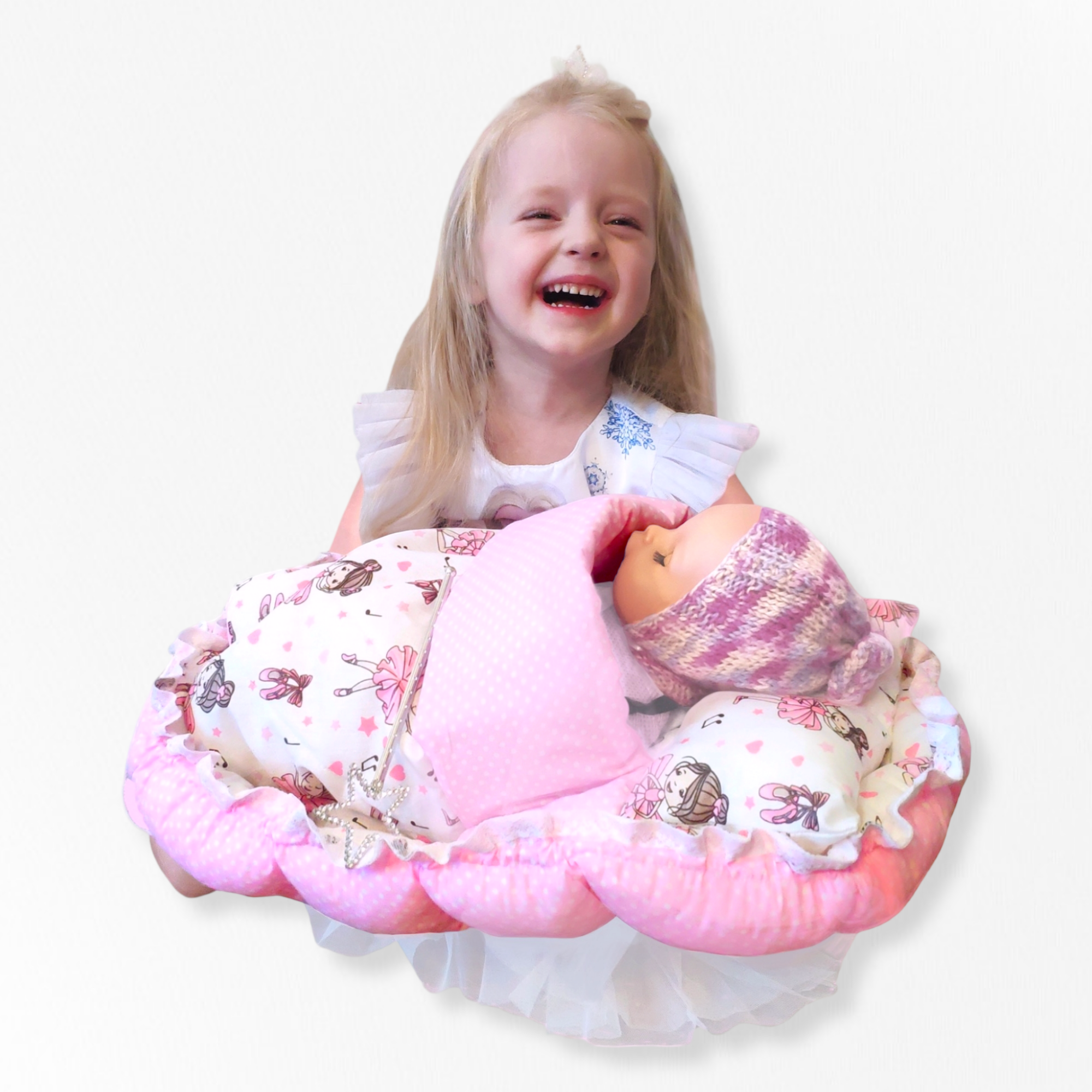 Подарочный набор аксессуаров для куклы 47см: Кроватка кокон-коврик и комплект белья, Балеринки
