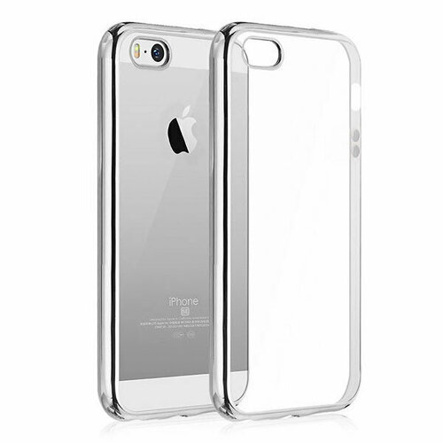 Чехол для iPhone 5 5S SE Silicone Case, прозрачный с серебряными краями чехол apple iphone se silicone case pink sand mxyk2zm a