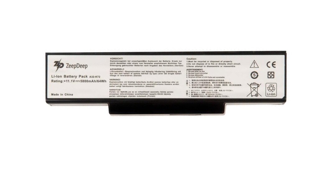 Battery / Аккумулятор для ноутбука Asus K72, K72JK, K72JR, K72F, K73, K72D, K72J, K72Q, K72JF, N71, N73, X77 (A32-K72) ZeepDeep Energy 64Wh, 5800mAh, 10.8V-11.1V