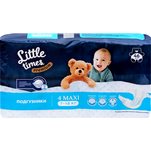 Подгузники детские LITTLE TIMES Premium Maxi 7–18кг, 46шт