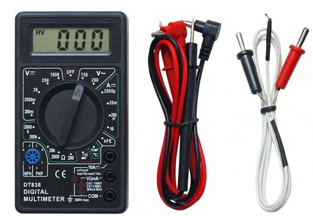 Портативный мультиметр DT-838 с функцией прозвонки цепи, измерение температуры, батарейки в комплекте, инструкция на Русском языке / тестер