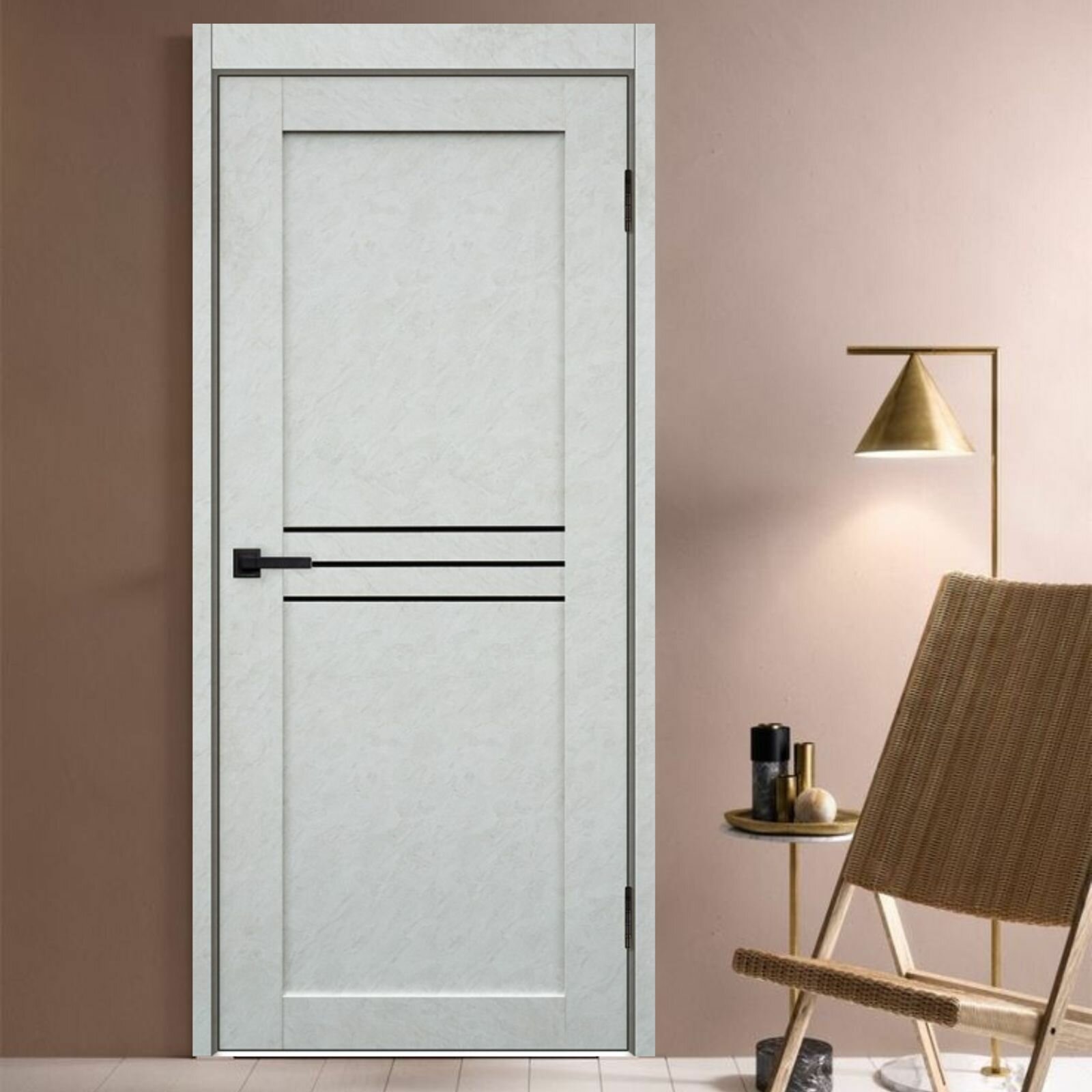 Дверь межкомнатная Сигма 26.3 Мрамор белый Глухая Paputin's Doors 600 х 2000 мм Комплект