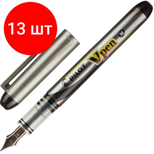 Комплект 13 штук, Ручка перьевая PILOT одноразовая SVP-4M V-Pen, черные чернила, 0.4мм