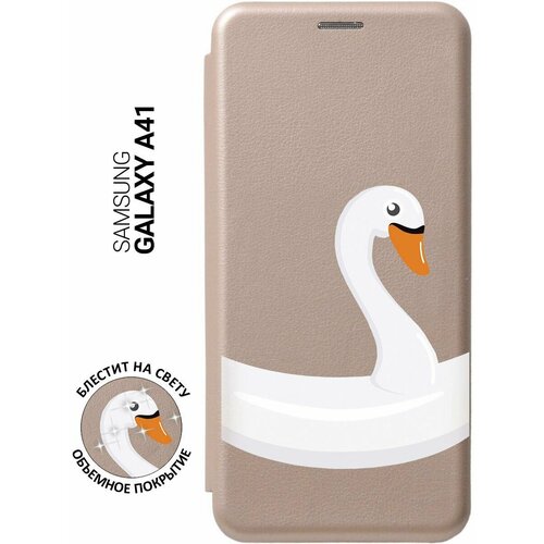 Чехол-книжка на Samsung Galaxy A41, Самсунг А41 с 3D принтом Swan Swim Ring золотистый чехол книжка на samsung galaxy a40 самсунг а40 с 3d принтом swan swim ring золотистый