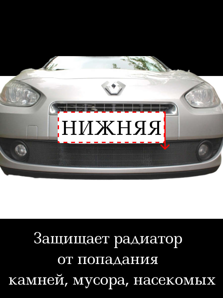 Защита радиатора (защитная сетка) Renault Fluence I 2009-2013 нижняя черная