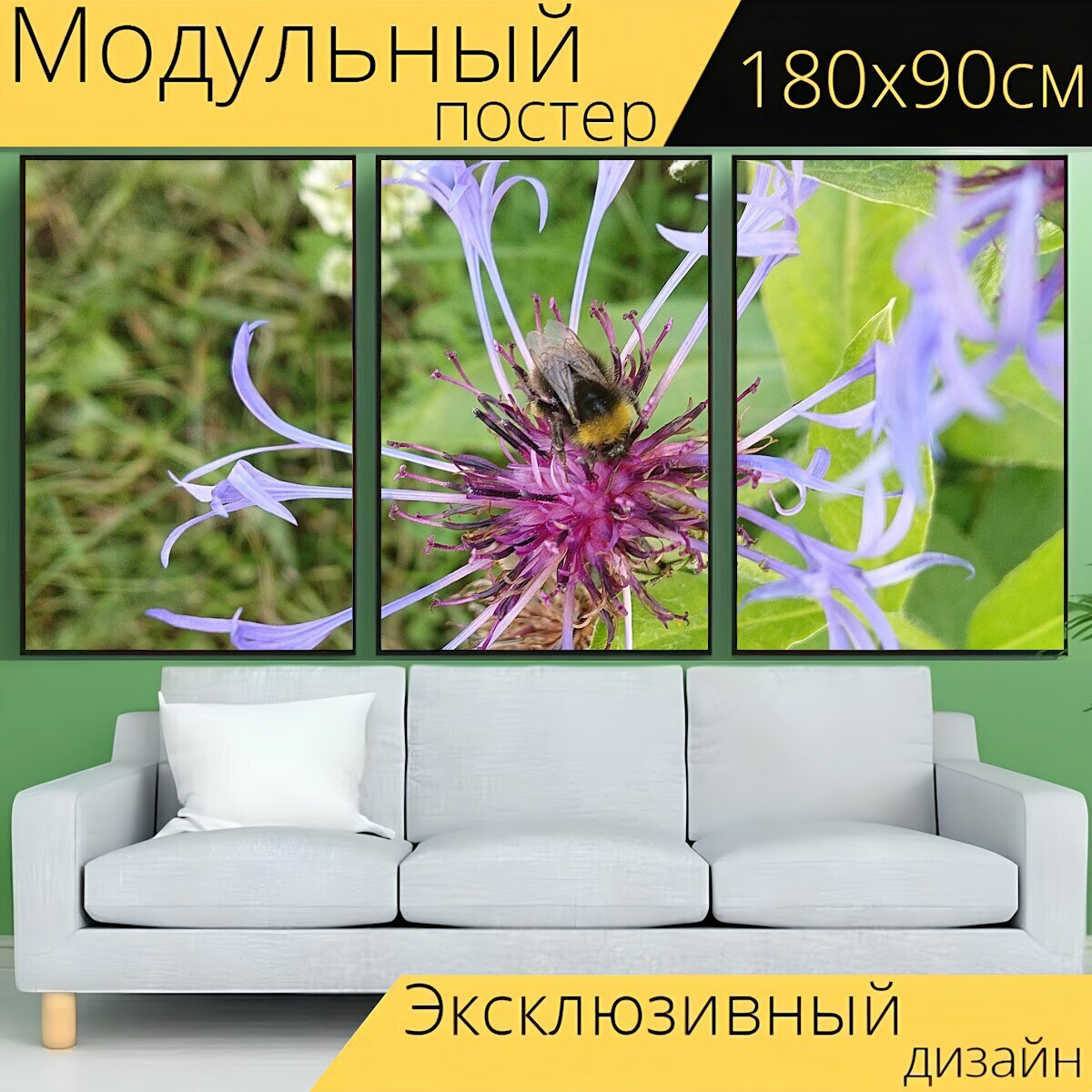 Модульный постер "Пчела, шмель, цветок" 180 x 90 см. для интерьера