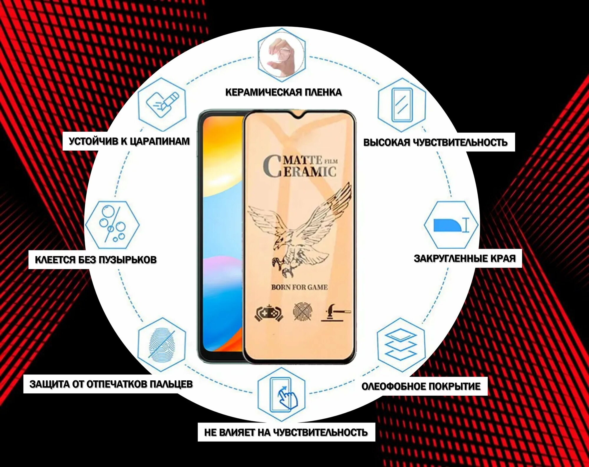 Защитное стекло PREMIUM / Пленка для Tecno Spark 20 / Spark 20C ( Техно Спарк 20Ц / Спарк 20 ) Premier 5G Керамическая Матовая PREMIUM — фото 1