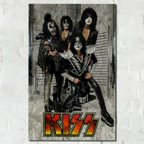 Картина интерьерная на рельефной доске музыка KISS (рок музыка, хард-рок) - 13620 В