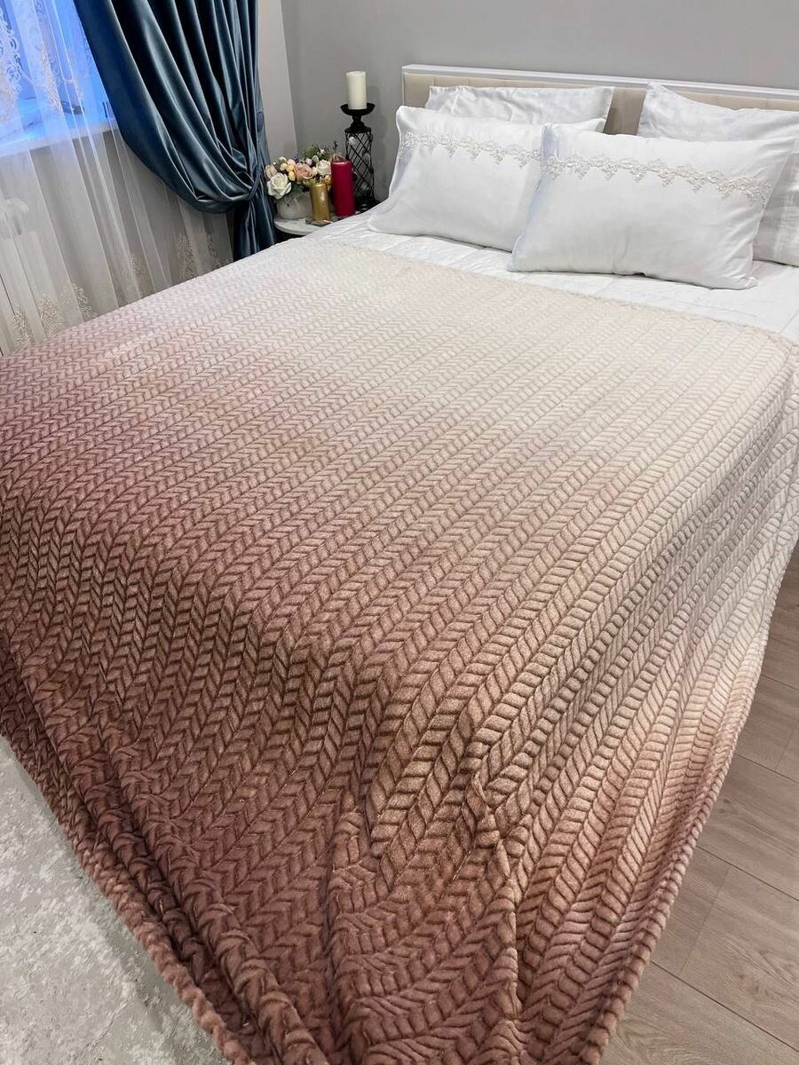 Плед евро светло-коричневый Плед-покрывало велсофт 220х200 см градиент