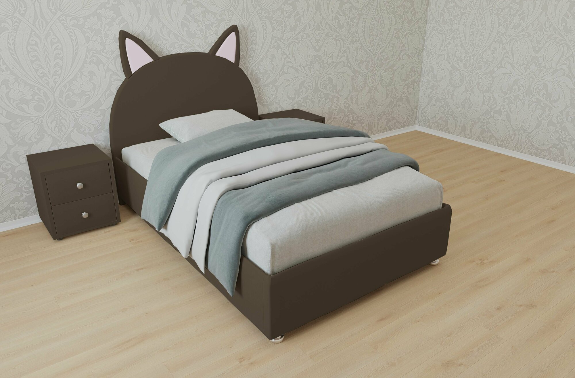 Односпальная кровать Китти 80x200 основание металлическое с ламелями велюр коричневый без ножек