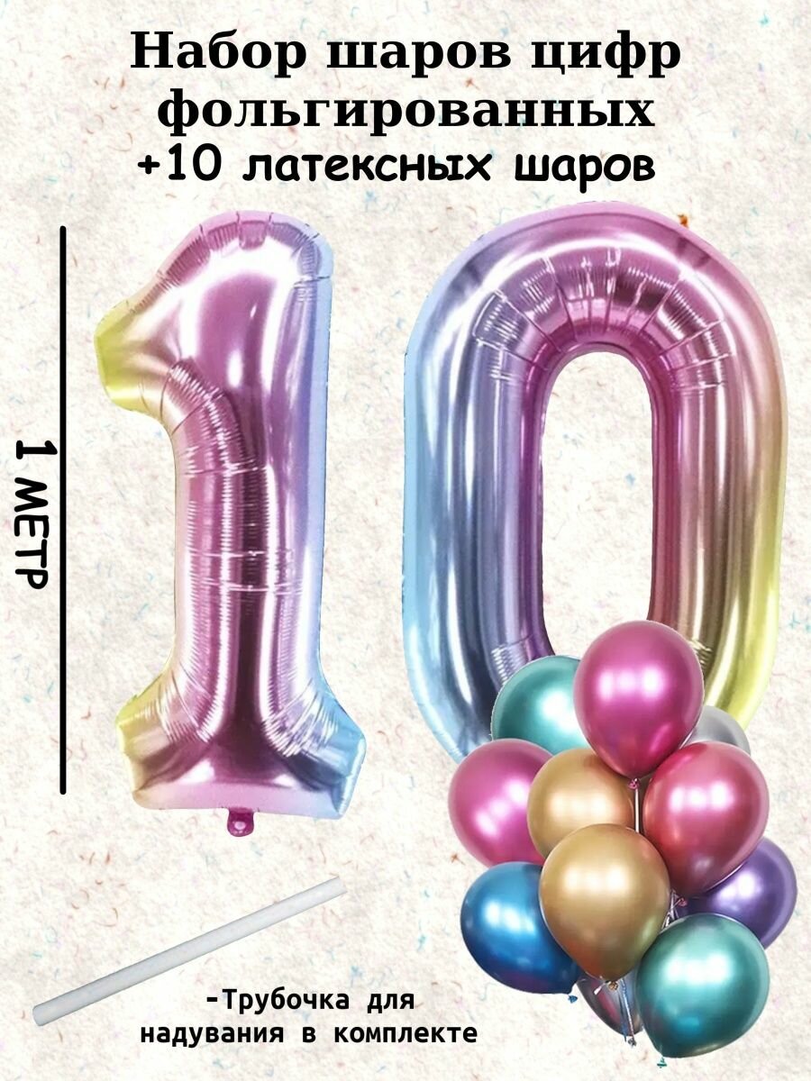 Набор шаров: цифры 10 лет + хром 10шт