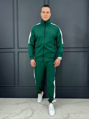 Костюм спортивный Jools Fashion летний спортивный с олимпийкой и джоггерами, размер 48, белый, зеленый