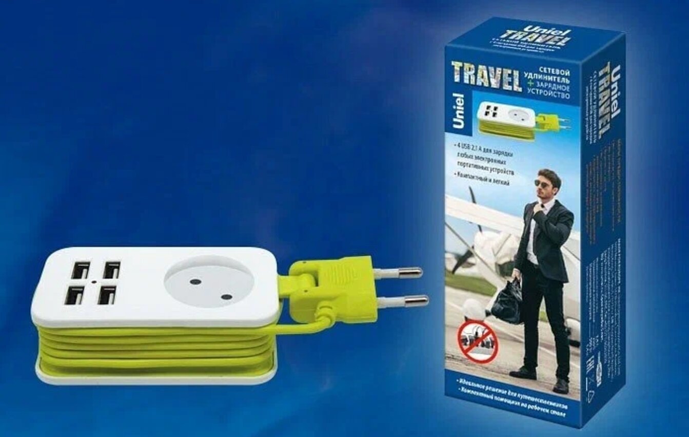 Сетевой удлинитель + зарядное устройство Uniel Travel S-CT1-1,5U WHITE/GREEN LM (UL-00003429) - фото №11