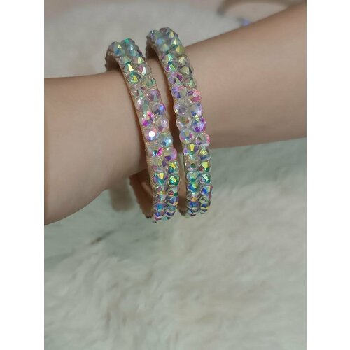 Жесткий браслет, кристаллы Preciosa, стразы, 1 шт., размер 7 см, размер M, диаметр 7 см, серебристый