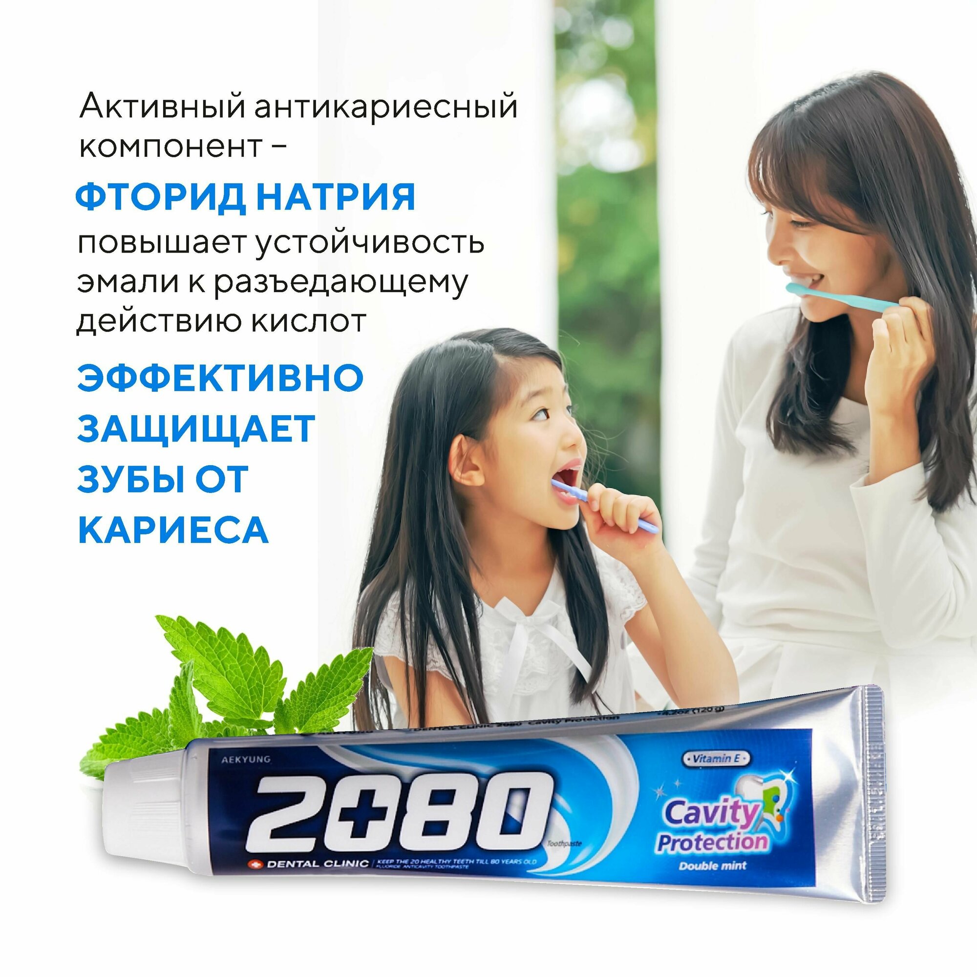 Dental Clinic 2080 Набор Зубная паста мятная Защита от кариеса и пародонтоза Двойная натуральная мята, 2 шт х 120 гр
