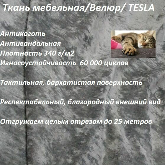 Ткань мебельная 100KOVROV антикоготь Велюр TESLA_07 камень