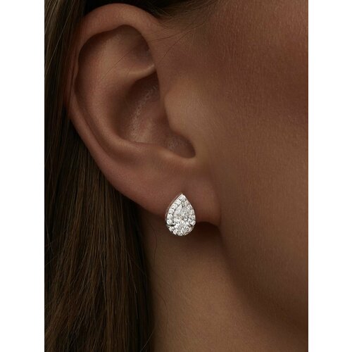 Серьги пусеты MIESTILO, серебро, 925 проба, родирование, фианит, , серебристый